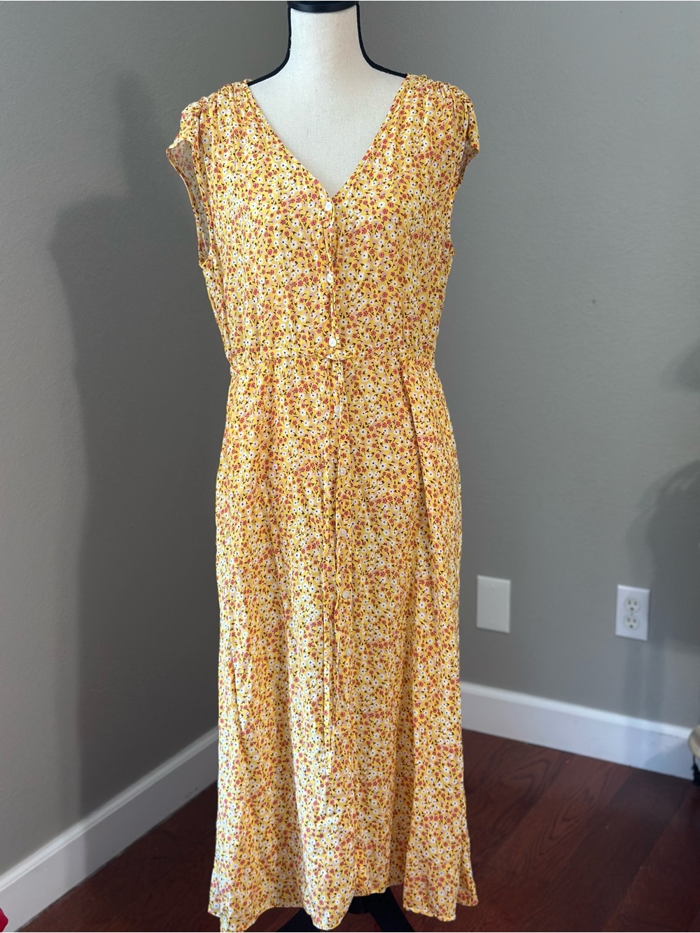 Draper James Floral Button Front Midi Shirt Dress in Sweet Vidalia Yellow